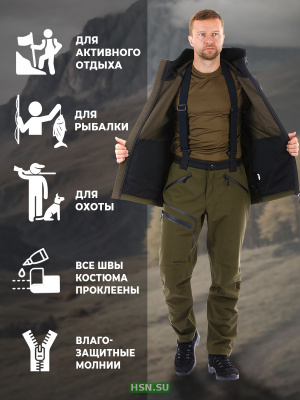 Костюм демисезонный "Сапсан I" из мембранной ткани softshell, хаки (98161-6)