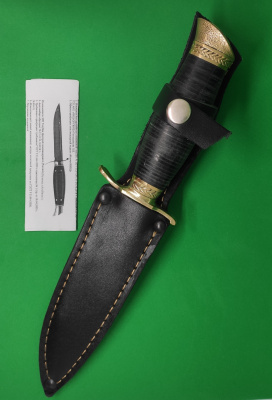 Нож Финка НКВД сталь N690, рукоять наборная кожа, литьё латунь