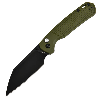Нож складной CJRB J1945-BGN Pyrite-Light ст.AR-RPM9, рукоять зелёный FRN, замок Button-Lock, клинок Black Coating