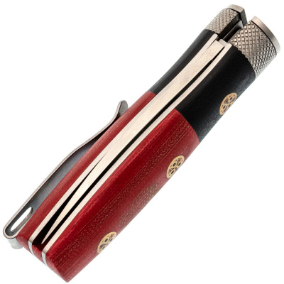 Нож складной REPTILIAN "Лесовик-01" сталь D2, рукоять красно-чёрная G10, замок Viroblock, Satin