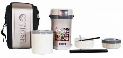 Термос с 3-мя контейнерами для еды Tiger LWU-F200 Warm Silver японские палочки, жесткий чехол