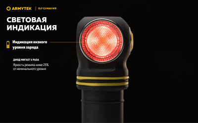 Фонарь налобный Armytek Elf C2 Max WR USB-C Белый и Красный свет до 2500 люменов, 1х21700 Li-Ion (F10801C)