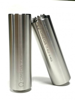 Газоразгруженный закрытый ДТК MG Ultra проточного типа OMEGA-7 для АК-74/Сайга кал.7.62 - нерж., L-160мм, п/п d-45мм, консол. размещ. 24х1,5R усилен.зубчат.трещотка 