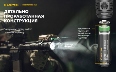 Фонарь тактический Armytek Predator Pro Max Белый свет / 3000 люменов / до 590 м / 1х21700 Li-Ion (F08201C)