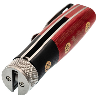 Нож складной REPTILIAN "Лесовик-01" сталь D2, рукоять красно-чёрная G10, замок Viroblock, Satin