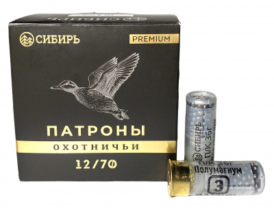 Патрон 12/70 №3  36 г (полумагнум) Premium Сибирь (Новосибирск)