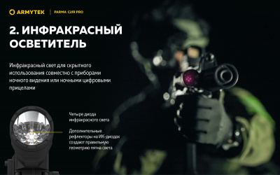 Фонарь тактический на планку Weaver Armytek Parma C2IR Pro Белый свет и ИК / 1250 лм / 1x18650 (F09804CIR)