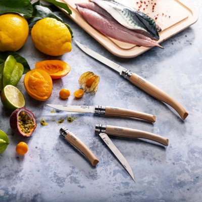 Нож филейный складной Opinel Slim Beech Effile №10 клинок 10 см, нержавеющая сталь Sandvik 12C27, рукоять бук, Viroblock (002559)
