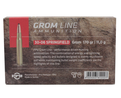Патрон нарезной 30-06 PPU пуля GROM SP, вес 11,0 г 