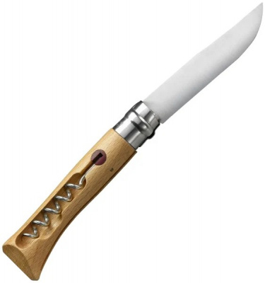 Нож складной Opinel Corkscrew Bottle Opener №10 штопор/открывашка клинок 10 см, нержавеющая сталь Sandvik 12C27, рукоять бук, Viroblock (002578)