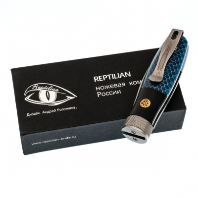 Нож складной REPTILIAN "Лесовик-01" сталь M390, рукоять чёрно-синия G10/G Tek, замок Viroblock, Satin