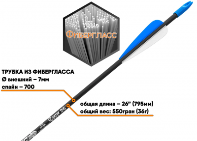 Стрела лучная фиберглассовая Centershot Sonic 26" оперение Parabolic 3"