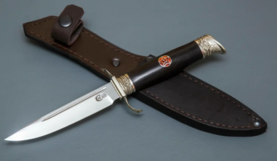Нож Финка Морская из стали Х12МФ, рукоять чёрный граб, литьё мельхиор "Звезда" (11008)