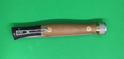 Нож складной REPTILIAN "Кабальеро-01" сталь D2, рукоять коричневая микарта/латунь, замок Viroblock