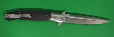 Нож складной REPTILIAN "НКВД-03-2" сталь D2, рукоять Carbon Fiber, долы, флиппер, упор, Satin/Stonewash