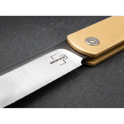 Нож складной Boker 01BO369 Zenshin Brass сталь 440С, рукоять латунь, замок Slip Joint, клинок BlackWash