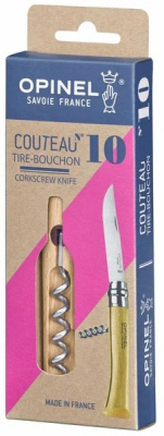 Нож складной Opinel Corkscrew Bottle Opener №10 штопор/открывашка клинок 10 см, нержавеющая сталь Sandvik 12C27, рукоять бук, Viroblock (002578)