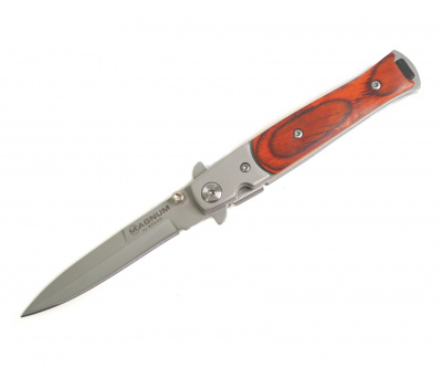 Нож складной Boker 01YA101 Stiletto сталь 440A, рукоять сталь/дерево, замок Liner-Lock