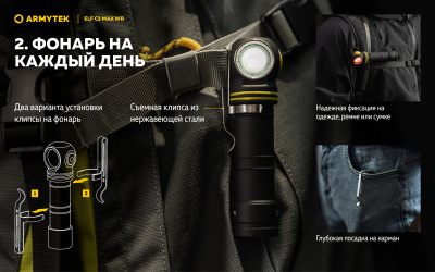 Фонарь налобный Armytek Elf C2 Max WR USB-C Белый и Красный свет до 2500 люменов, 1х21700 Li-Ion (F10801C)