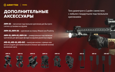 Фонарь тактический Armytek Viking Белый / 2500 лм / 300 м / 11°:76° / 1x18650 или 2xCR123A (F01802C)