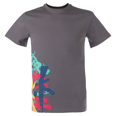 Футболка с принтом Автоматы; серая; 100% хлопок; размер XL (ОТК001430)