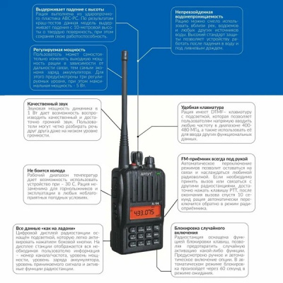 Портативная радиостанция Аргут А-54 безлицензионный диапазон (400-480 MHz-UHF) (LPD+PMR), 2300 mAh