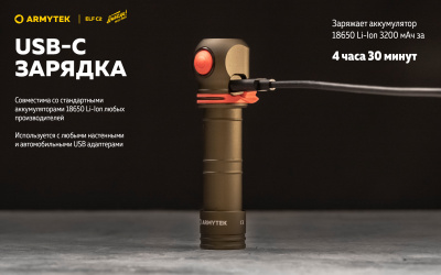 Фонарь налобный 4 в1 Armytek Elf C2 USB-C Победа Белый / 1100 лм/ до 105 м/ 1х18650 Li-Ion (F05103CP)