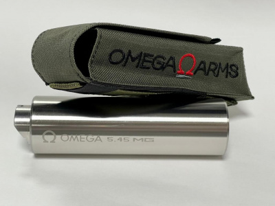 Газоразгруженный закрытый ДТК MG Ultra проточного типа OMEGA-12 для АК-12 и TR-3 кал. 5,45х39 - нерж.сталь, L-160мм, п/п d-45мм, крепление на байонет консол.типа