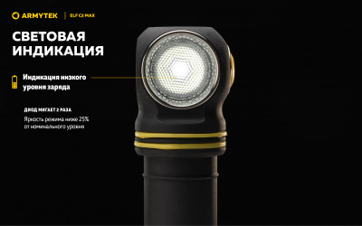 Фонарь налобный Armytek Elf C2 Max USB-C Тёплый свет до 4300 люменов, 1х21700 Li-Ion (F10701W)