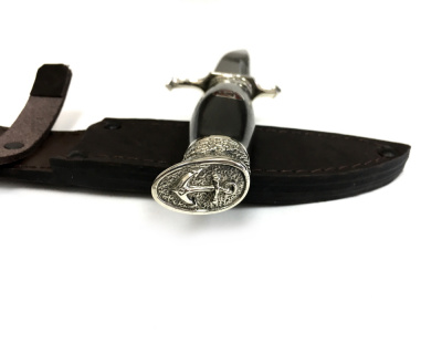 Нож Финка Морская из стали Х12МФ, рукоять чёрный граб, литьё мельхиор "Звезда" (11008)