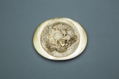 Ремень поясной "Рысь"  кожа,  бляха литьё