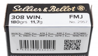 Патрон нарезной 308 WIN S&B FMJ 11,7 г об.