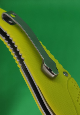 Нож складной REPTILIAN "Пифон-02" сталь 9Cr18MoV, рукоять жёлтая G10, клинок Stonewash, флиппер, замок Liner-Lock, система IKBS