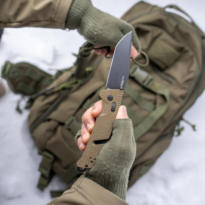 Нож складной полуавтоматический SOG Trident AT Flat Dark Earth 11-12-12-41 сталь CRYO D2, рукоять коричневый GRN, замок AT-XR Lock