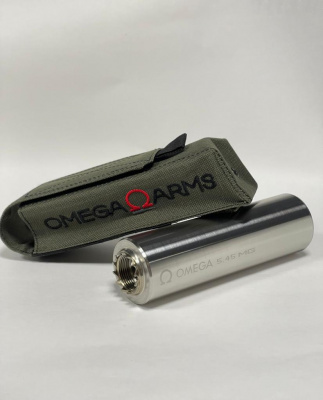 Газоразгруженный закрытый ДТК MG Ultra проточного типа OMEGA-5 для АК-74/АК-105/АК-200 кал.5,45 - нерж., L-160мм, п/п d-45мм, консол. размещ. 24х1,5R усилен.зубчат.трещотка 