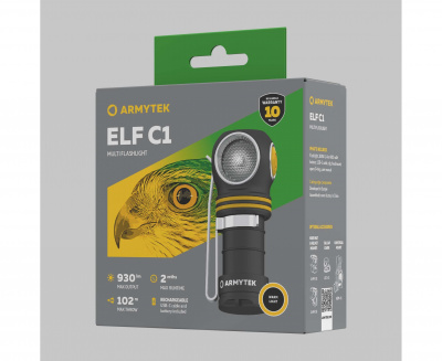 Фонарь налобный 5 в 1 Armytek Elf C1 USB-C Теплый / 930 лм/ до 102 м/ 1х18350 Li-Ion (F05003W)