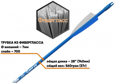 Стрела лучная фиберглассовая Centershot Sonic 28" оперение Parabolic 3", цвет синий