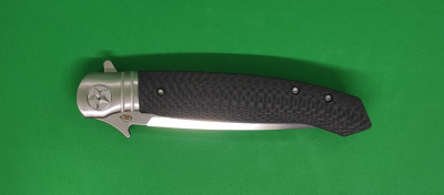 Нож складной REPTILIAN "НКВД-03-2" сталь D2, рукоять Carbon Fiber, долы, флиппер, упор, Satin/Stonewash