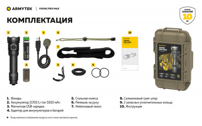 Фонарь тактический Armytek Viking Pro Max Белый / 5300лм / 355 м /13°:81°/ 21700 Li-Ion (в комплекте) (F08301C)