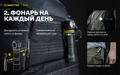 Фонарь налобный 4 в 1 Armytek Elf C2 USB-C Белый / 1100 лм/ до 105 м/ 1х18650 Li-Ion (F05103С)