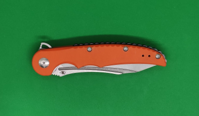 Нож складной REPTILIAN "Скальд-02" сталь 9Cr18MoV, рукоять оранж G10, система IKBS, замок Liner-Lock, клинок Стоунвош