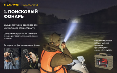 Фонарь поисковый Armytek Barracuda Pro Max Magnet USB Белый / 2800 лм / 1000 м /4°:55° / 21700 Li-Ion (F10501C)