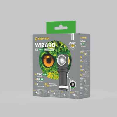 Фонарь налобный Armytek Wizard C2 WG Magnet USB Белый/Зелёный, 1020/400лм, 97/63 (F09201C)