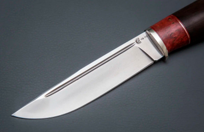 Нож Пуукко из стали VG10, рукоять стабилизированные карельская берёза и чёрный граб, литьё мельхиор (65790)