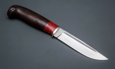 Нож Пуукко из стали VG10, рукоять стабилизированные карельская берёза и чёрный граб, литьё мельхиор (65790)