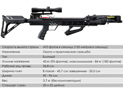 Арбалет блочный Ek Accelerator 410 Plus "Жнец 410" цвет чёрный, полный комплект, 125 м/с, 43 кг, 3.7 кг